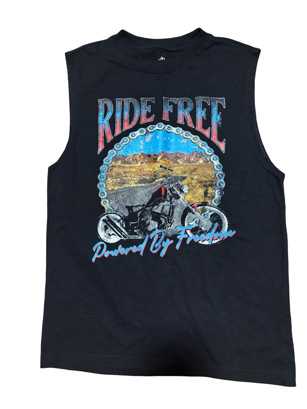 Ride Free Motorcycle Graphic Muscle Retro Casual Biker Tank Top Small